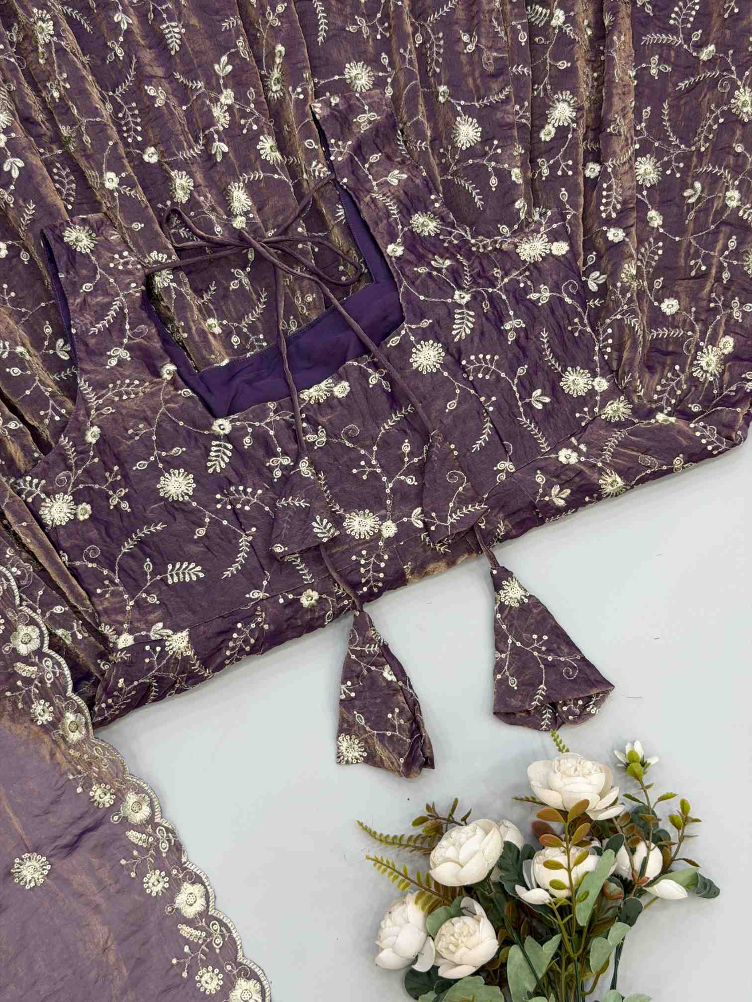 Premium Fendy Silk Gown, Sharara & Dupatta Set - Image 2